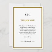 Formal Classic Black Gold Monogram Photo Wedding サンキューカード (正面)