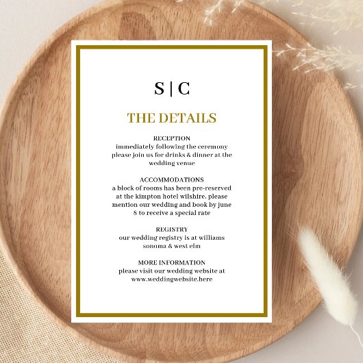 Formal Classic Black Gold Monogram Wedding エンクロージャーカード