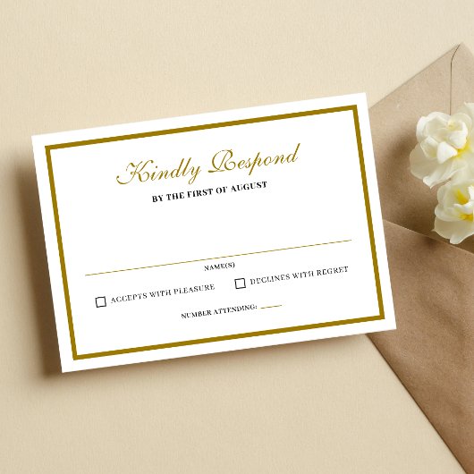 Formal Classic Black Gold Monogram Wedding 出欠カード