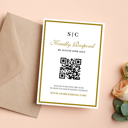 Formal Classic Black Gold Monogram Wedding 出欠カード