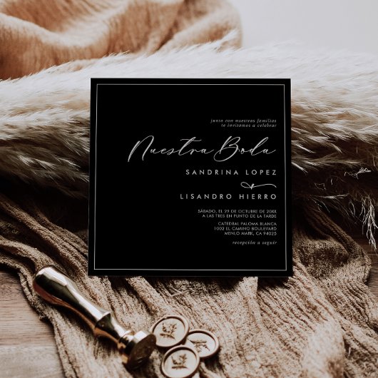 Formal Classic Black Square Nuestra Boda Wedding 招待状