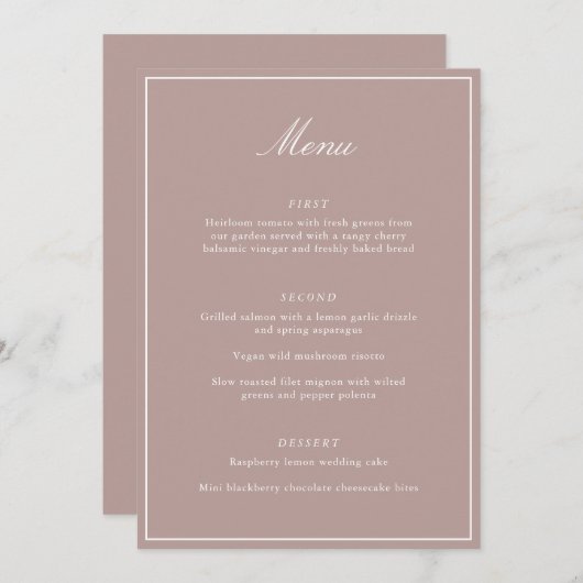 Formal Classic Border Mauve Script Elegant Wedding メニュー (正面/裏面)