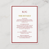 Formal Classic Burgundy & Gold Monogram Wedding エンクロージャーカード (正面)
