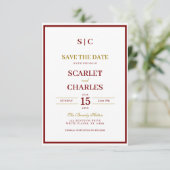 Formal Classic Burgundy & Gold Monogram Wedding セーブザデート (スタンド正面)