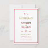 Formal Classic Burgundy & Gold Monogram Wedding セーブザデート (正面)