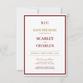 Formal Classic Burgundy & Gold Monogram Wedding セーブザデート (正面)