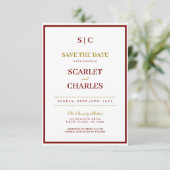 Formal Classic Burgundy & Gold Monogram Wedding セーブザデート (スタンド正面)