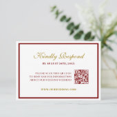 Formal Classic Burgundy & Gold Monogram Wedding 出欠カード (スタンド正面)