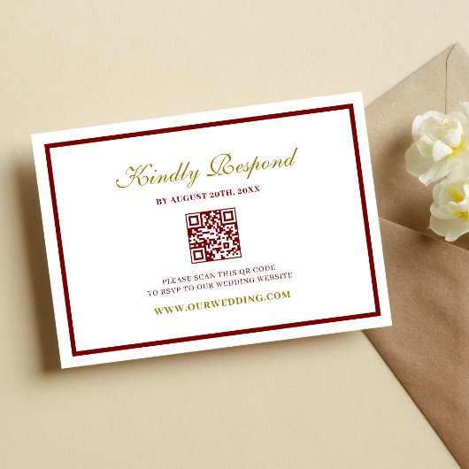 Formal Classic Burgundy & Gold Monogram Wedding 出欠カード