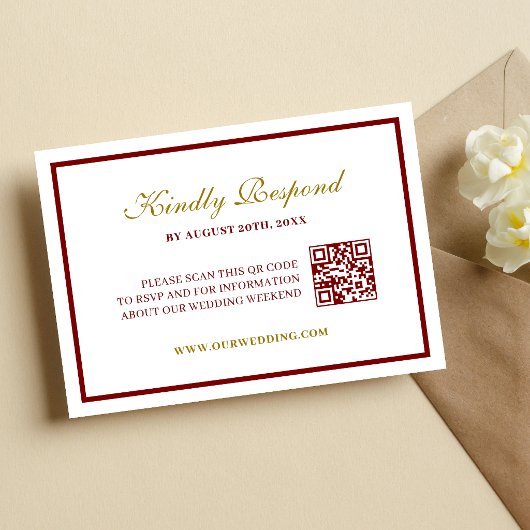 Formal Classic Burgundy & Gold Monogram Wedding 出欠カード