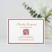 Formal Classic Burgundy & Gold Monogram Wedding 出欠カード (スタンド正面)