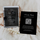 Formal Classic Dark Overlay QR Code Photo Wedding 招待状