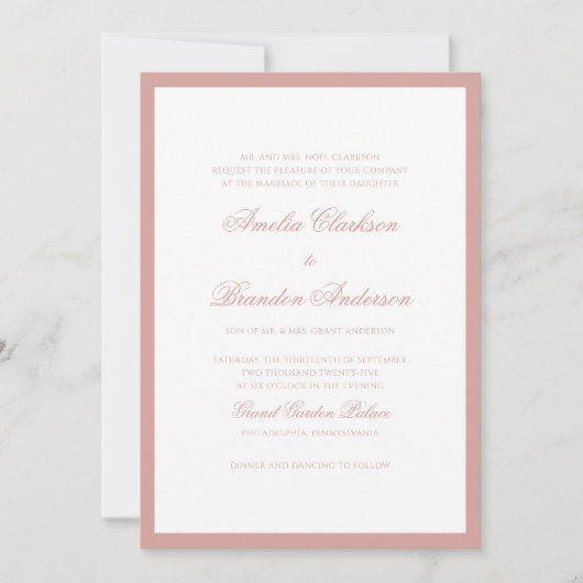 Formal Classic Dusty Rose Border Script Wedding 招待状 (正面)