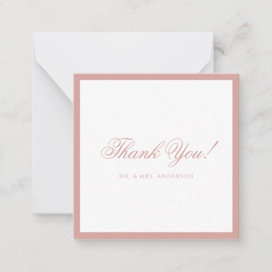 Formal Classic Dusty Rose Border Wedding Thank You ノートカード (正面)