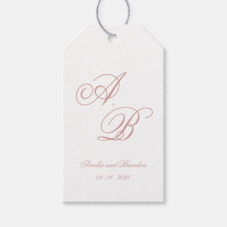 Formal Classic Dusty Rose Monogram Script Wedding ギフトタグ