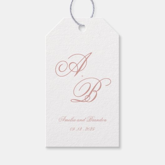 Formal Classic Dusty Rose Monogram Script Wedding ギフトタグ (正面)