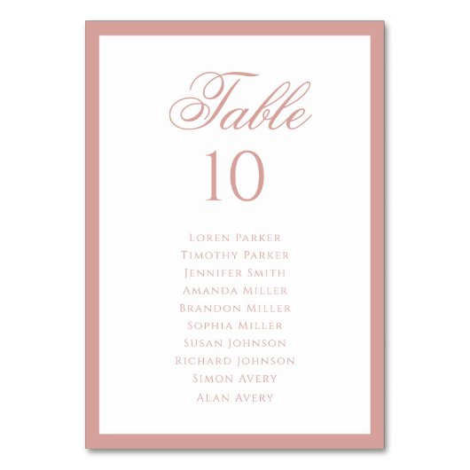 Formal Classic Dusty Rose Wedding Seating Chart テーブルナンバー (裏面)