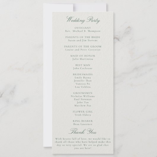 Formal Classic Green Ecru Frame Wedding Program (裏面)