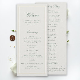 Formal Classic Green Ecru Frame Wedding Program