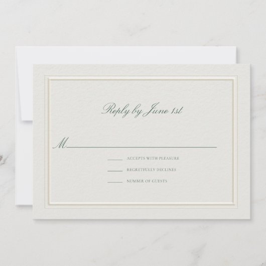 Formal Classic Green Elevated Ecru Wedding RSVP (正面)