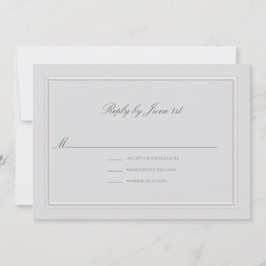Formal Classic Green Elevated Ivory Wedding RSVP (正面)