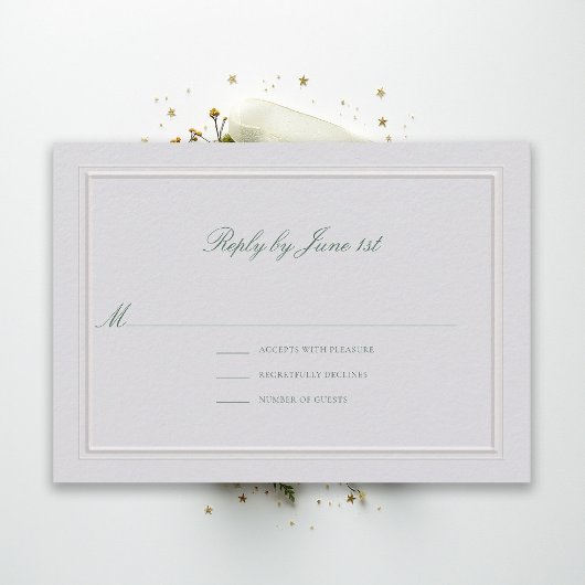 Formal Classic Green Elevated Ivory Wedding RSVP