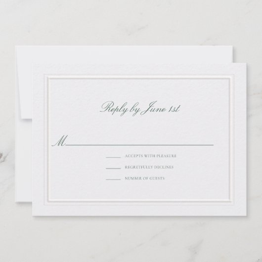 Formal Classic Green Elevated Pearl Wedding RSVP (正面)