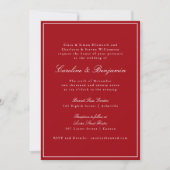 Formal Classic Red Script Elegant Wedding RSVP 招待状 (正面)