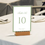 Formal Classic Sage Green Border Script Wedding テーブルナンバー<br><div class="desc">Guide your guests with timeless elegance using this classic sage green wedding table number. Featuring a clean white background, soft sage green border, graceful script heading, and a bold, easy-to-read number, this design blends traditional charm with a minimalist aesthetic. Perfect for classic, formal, garden, or modern weddings, this table number...</div>