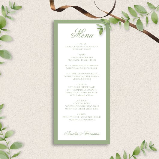 Formal Classic Sage Green Border Script Wedding メニュー