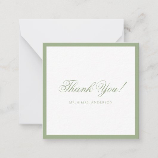 Formal Classic Sage Green Border Wedding Thank You ノートカード (正面)