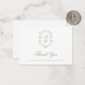 Formal Classic Sage Green Monogram Crest Wedding ノートカード (正面/裏面インサイチュ)
