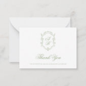 Formal Classic Sage Green Monogram Crest Wedding ノートカード (正面)