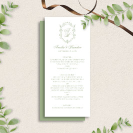 Formal Classic Sage Green Monogram Crest Wedding メニュー