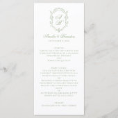 Formal Classic Sage Green Monogram Crest Wedding メニュー (正面)