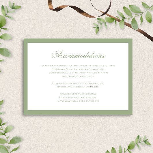 Formal Classic Sage Green Wedding Accommodation エンクロージャーカード