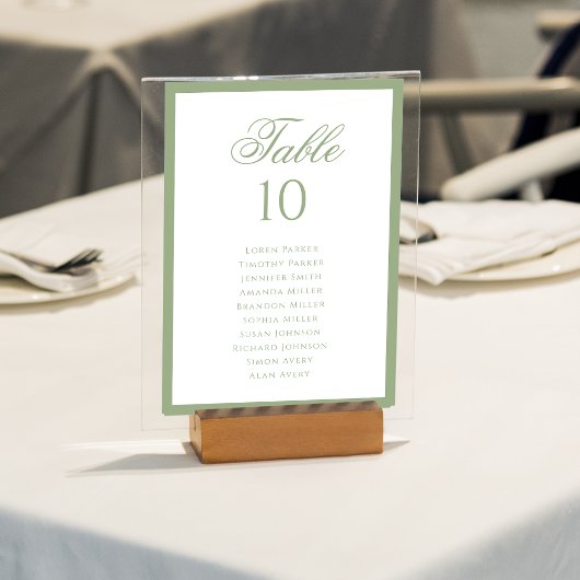 Formal Classic Sage Green Wedding Seating Chart テーブルナンバー