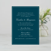 Formal Classic Teal Silver Border Elegant Wedding  箔招待状 (立ち正面)