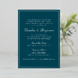 Formal Classic Teal Silver Border Elegant Wedding  箔招待状