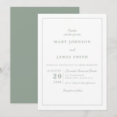 Formal Crest Sage Green Monogram Wedding 招待状 (正面/裏面)