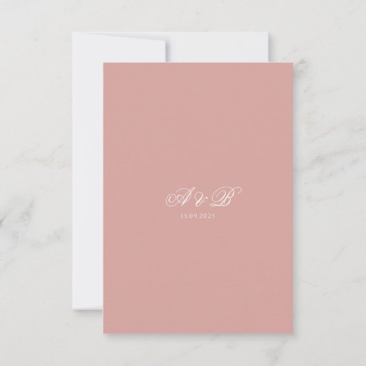 Formal Dusty Rose Border Monogram Script Wedding 出欠カード (裏面)