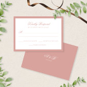 Formal Dusty Rose Border Monogram Script Wedding 出欠カード