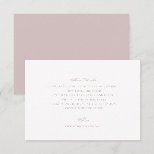 Formal Dusty Rose Pink Wedding Website Extra Info エンクロージャーカード (正面/裏面)