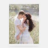 Formal Ecru Scrollwork Photo Wedding Welcome アクリルサイン (正面)