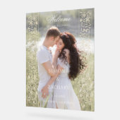 Formal Ecru Scrollwork Photo Wedding Welcome アクリルサイン (傾斜)