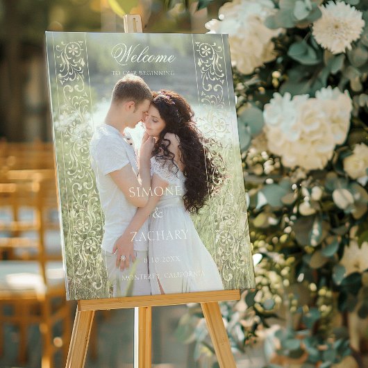Formal Ecru Scrollwork Photo Wedding Welcome アクリルサイン