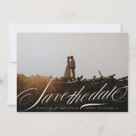 Formal Elegant Beige Calligraphy QR Code Photo セーブザデート