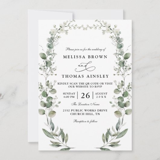 Formal Elegant Botanical Acrylic QR Code Wedding 招待状 (正面)