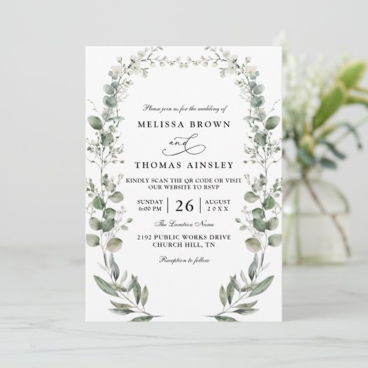 Formal Elegant Botanical Acrylic QR Code Wedding 招待状 (スタンド正面)