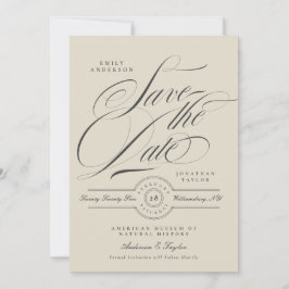 Formal Elegant Calligraphy Black Tie Photo セーブザデート